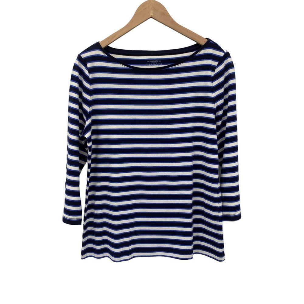 Talbots blue and black striped cotton top